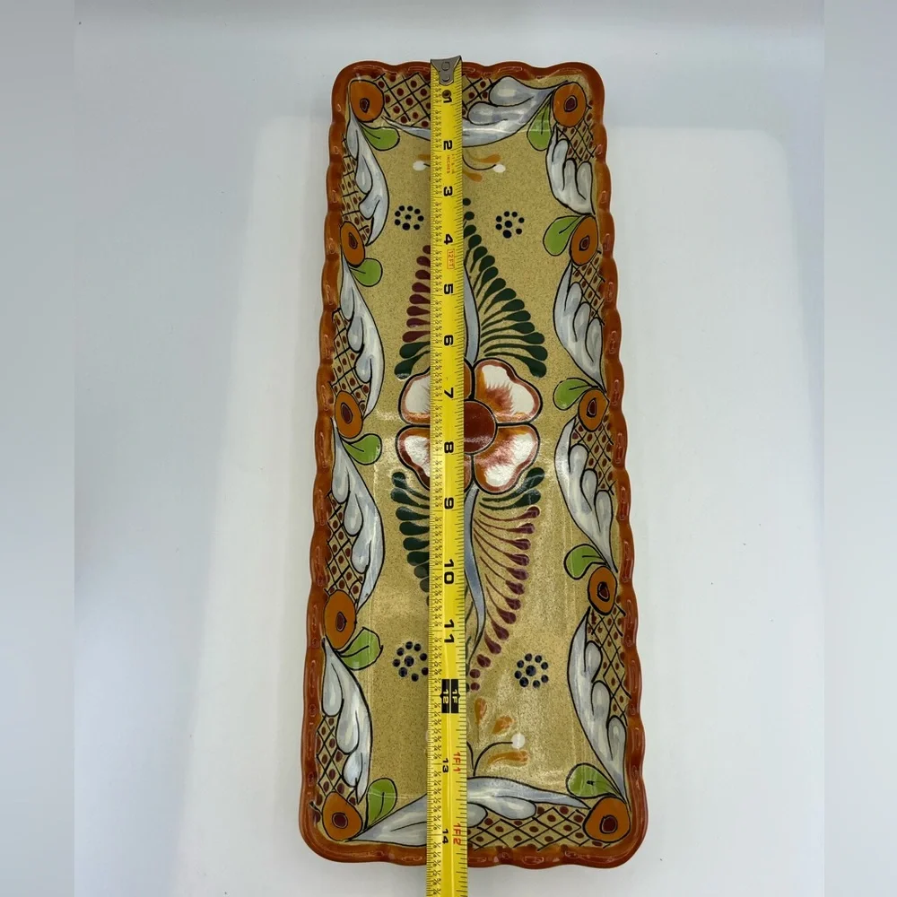 Mendez Torres Mexican Pottery Tray Rectangular Platter Handmade Signed Yellow